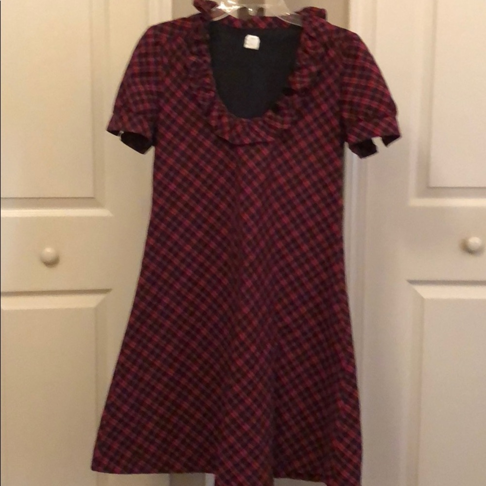 J crew Christmas plaid ruffle neck dress